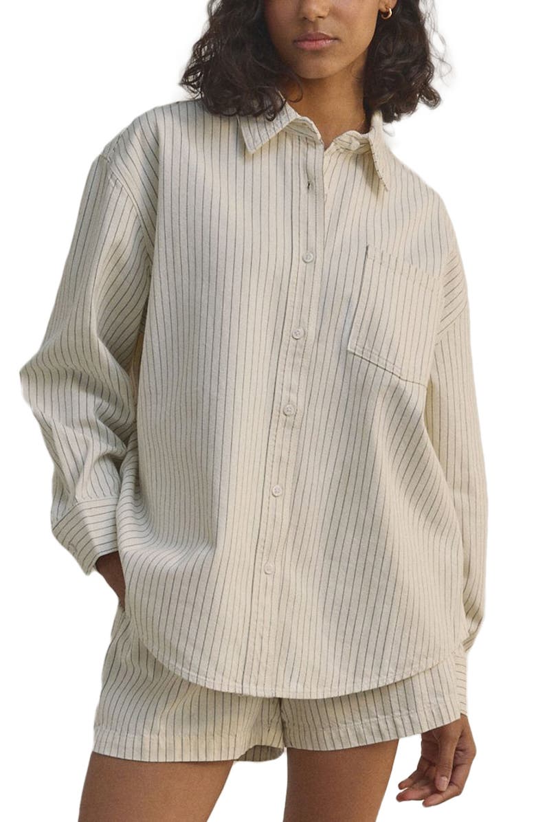 NEXT Stripe Oversize Button-Up Shirt, Main, color, White