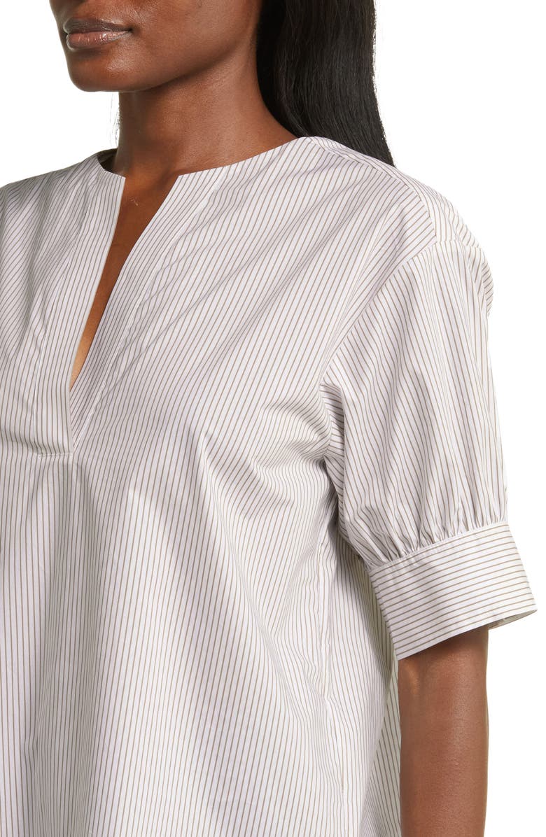 FRAME Stripe Split Neck Organic Cotton Popover Top, Alternate, color, 