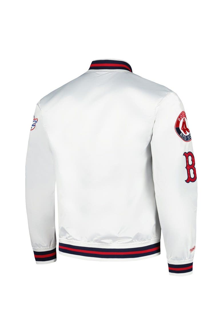Men's Mitchell & Ness White Boston Red Sox City Collection Satin Full-Snap Varsity Jacket, Alternate, color, White