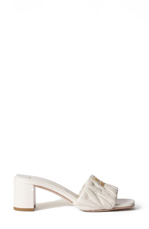 Miu Miu Beige Leather Logo Heels In Bianco