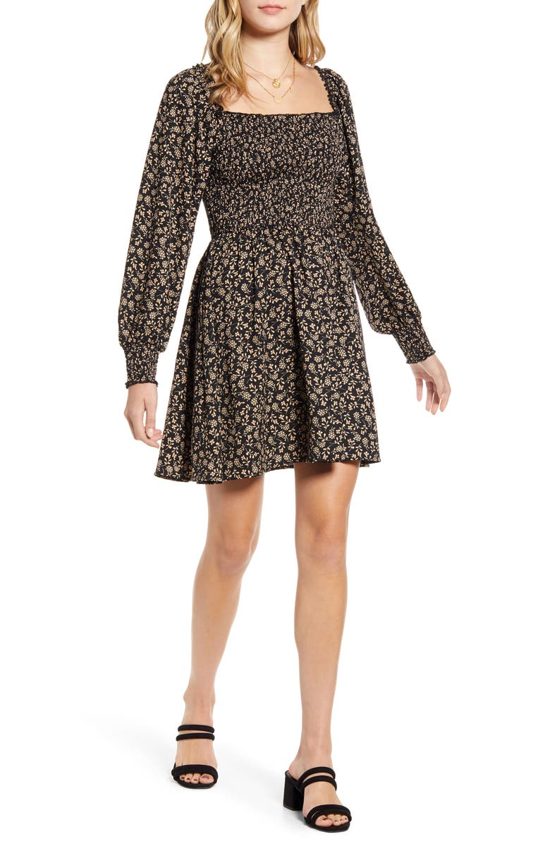 Band of Gypsies Smocked Bodice Long Sleeve Minidress, Main, color, 