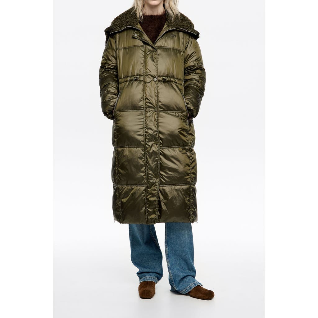 Bimba Y Lola Down Jacket With Maxi Neck Faux Shearling Hood In Green