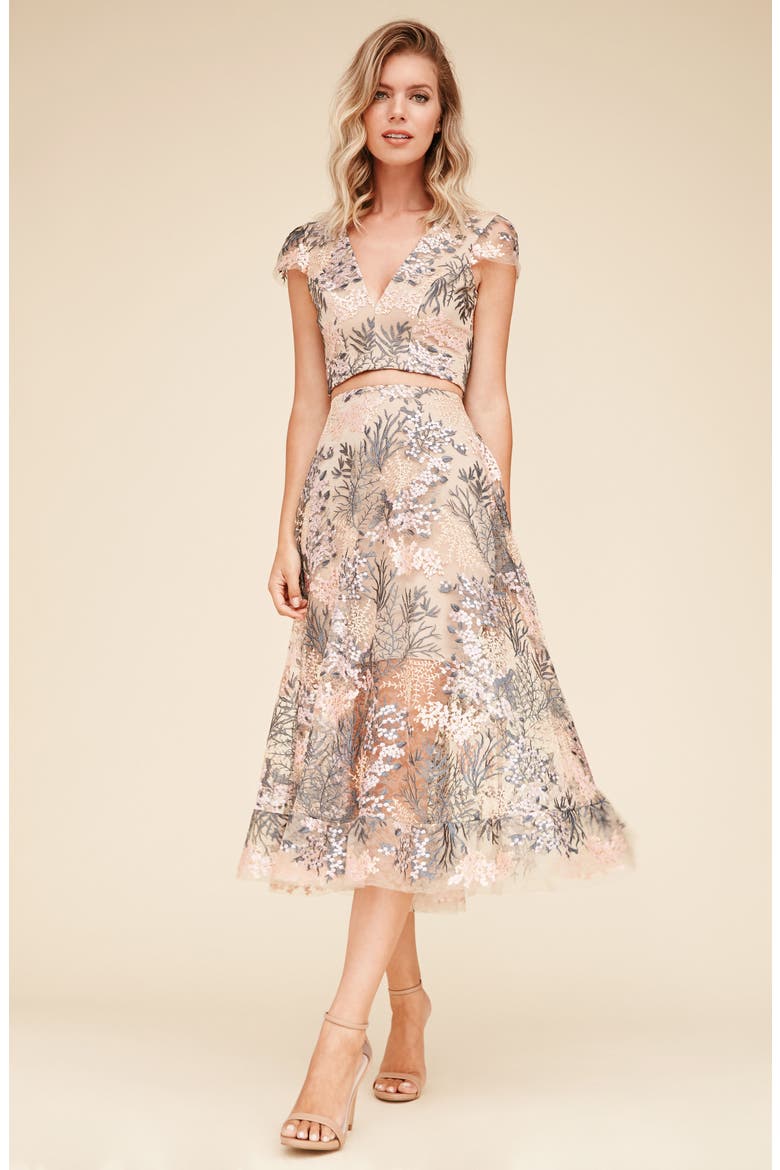 Juliana Embroidered Two-Piece Dress, Alternate, color, PINK BLOSSOM
