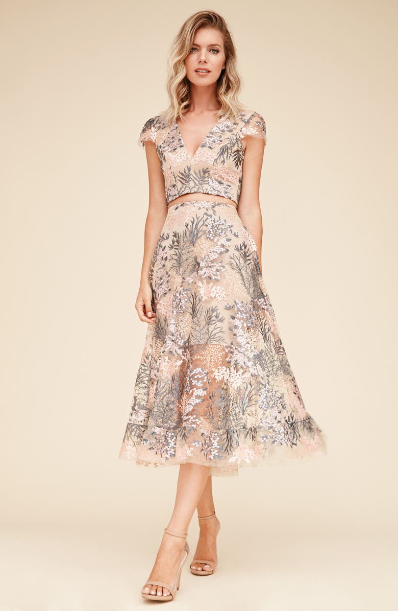 Dress the Population Juliana Embroidered Two-Piece Dress, Alternate, color, 