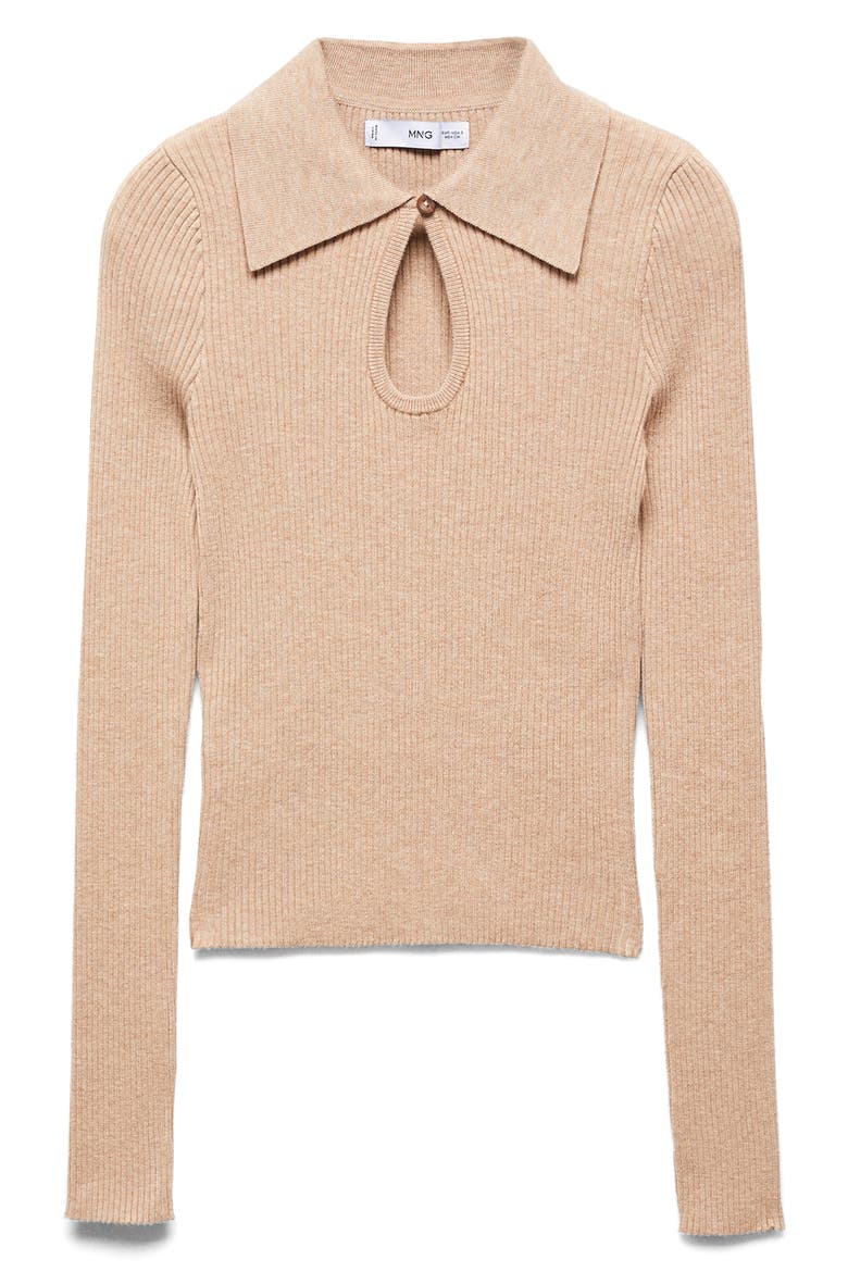 Front Keyhole Rib Polo Sweater, Alternate, color, BEIGE