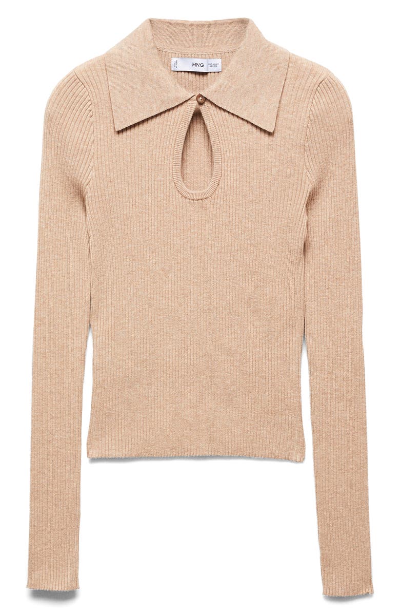 MANGO Front Keyhole Rib Polo Sweater, Alternate, color, 