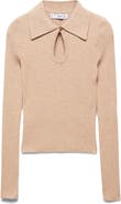 MANGO Front Keyhole Rib Polo Sweater