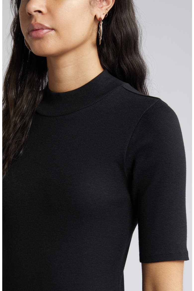 Mock Neck Rib Midi Dress, Alternate, color, BLACK