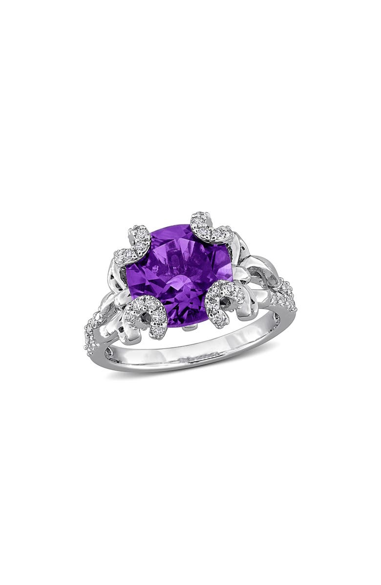 DELMAR Sterling Silver Cushion Cut Amethyst & White Topaz Ring, Main, color, Purple