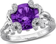 DELMAR Sterling Silver Cushion Cut Amethyst & White Topaz Ring