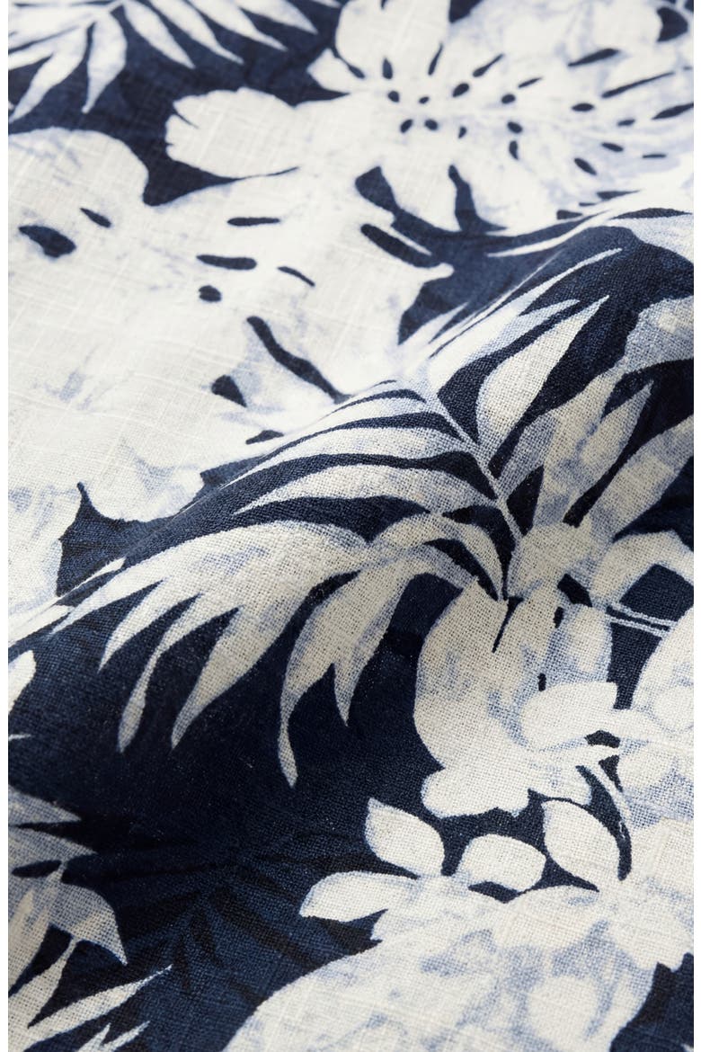 Tropical Print Short Sleeve Linen & Cotton Button-Up Shirt, Alternate, color, NAVY