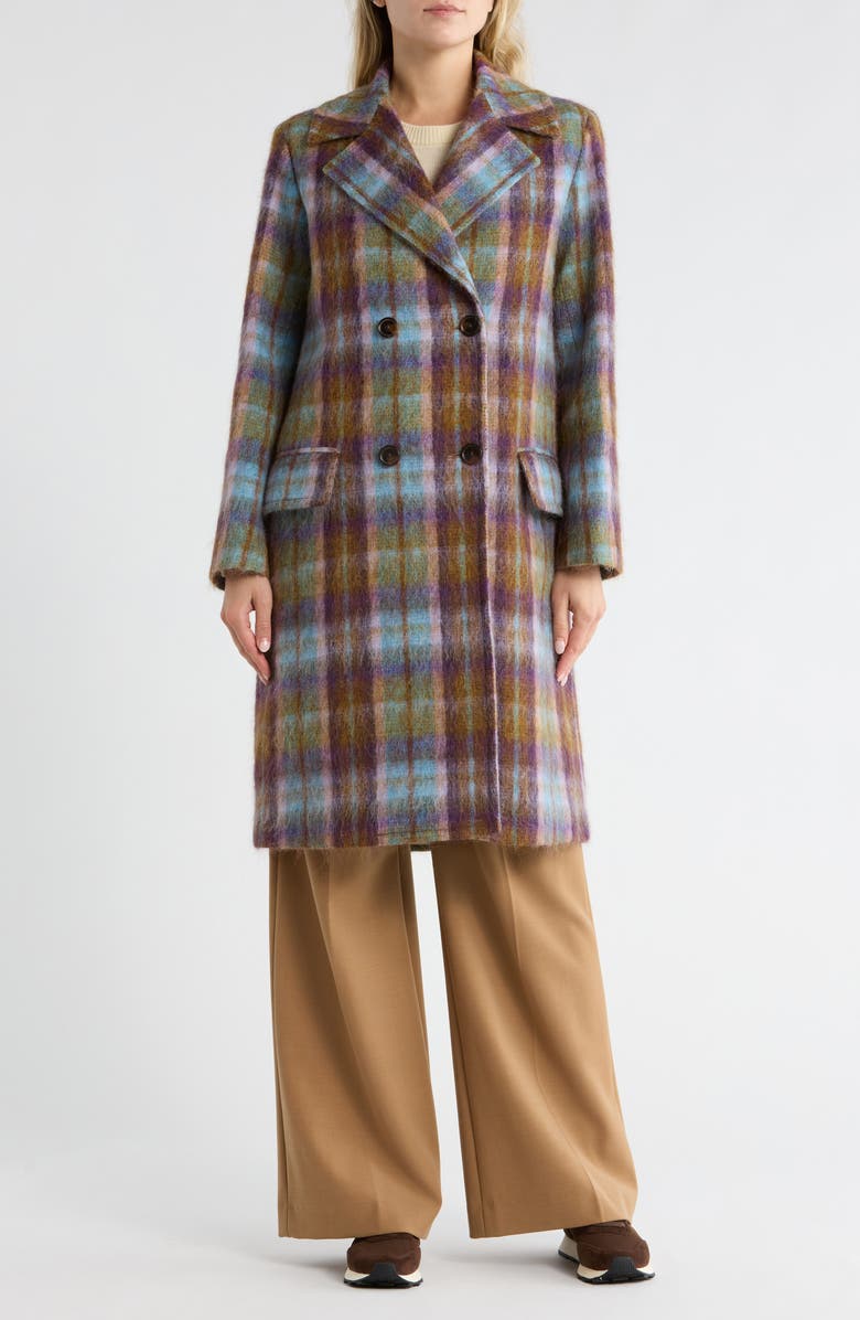 Fleurette Boxy Plaid Double Breasted Coat, Main, color, Violet