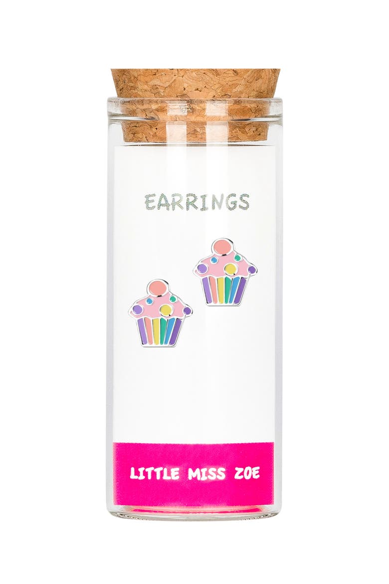 Kids' Sterling Silver Cupcake Stud Earrings in Gift Bottle, Main, color, Rainbow