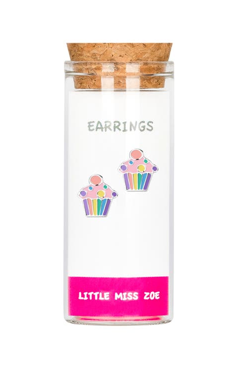 Kids' Sterling Silver Cupcake Stud Earrings in Gift Bottle