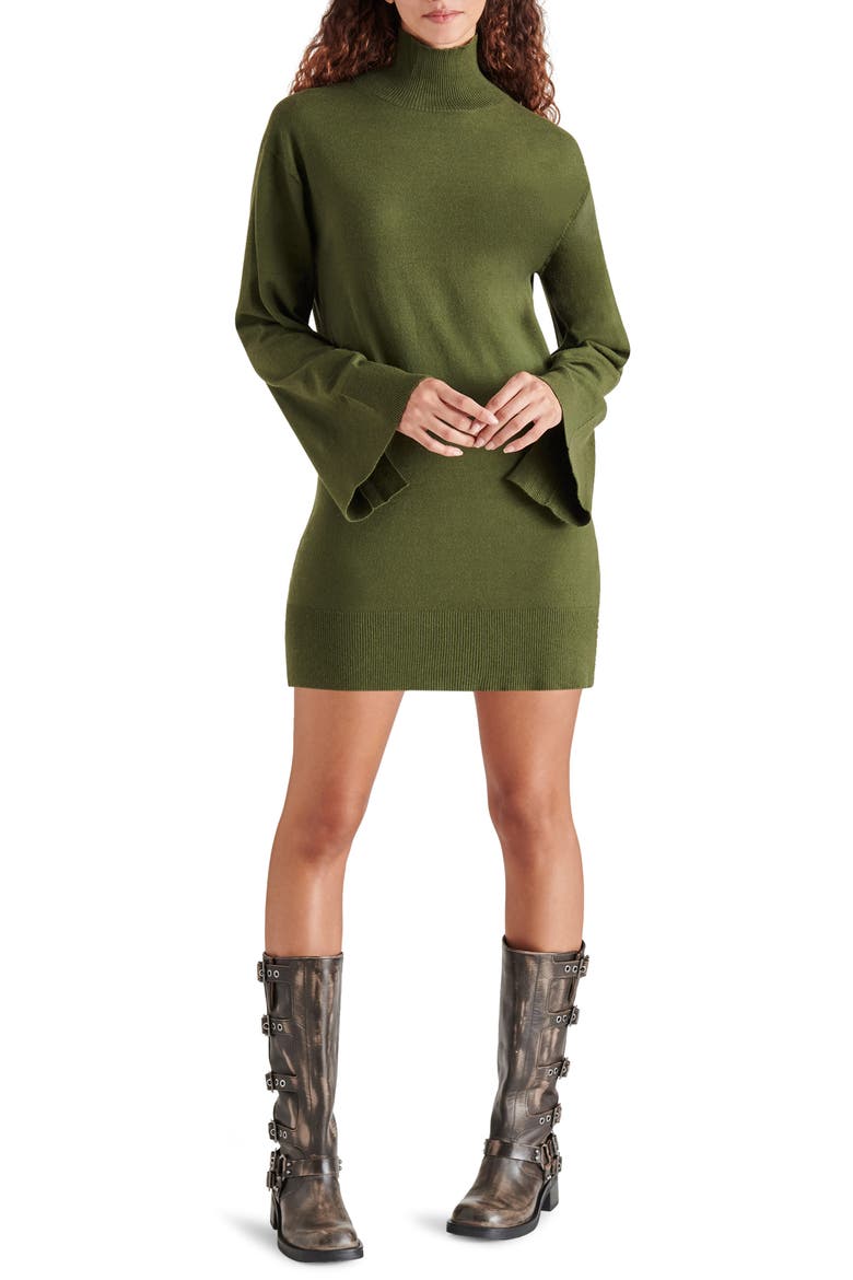 Gretta Turtleneck Long Sleeve Sweater Minidress, Main, color, DARK OLIVE