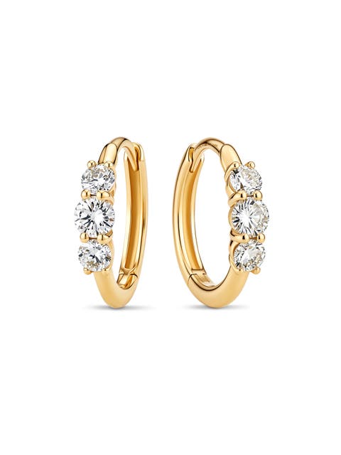 Triple Round Lab Grown Diamond Hoop Earrings in 14K Gold