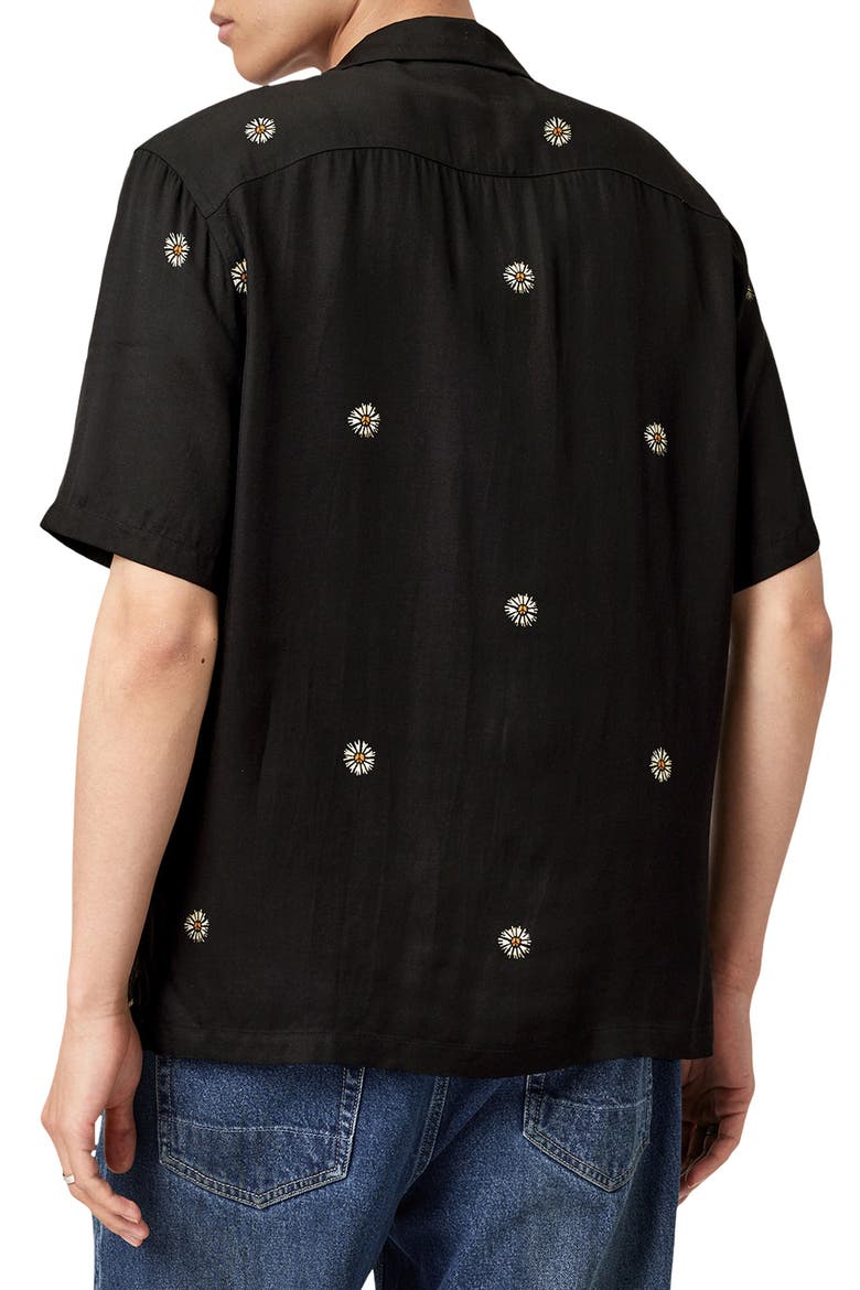 Fleur Peace Camp Shirt, Alternate, color, JET BLACK