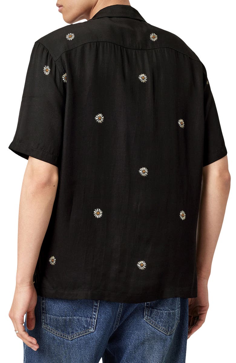 AllSaints Fleur Peace Camp Shirt, Alternate, color, Jet Black