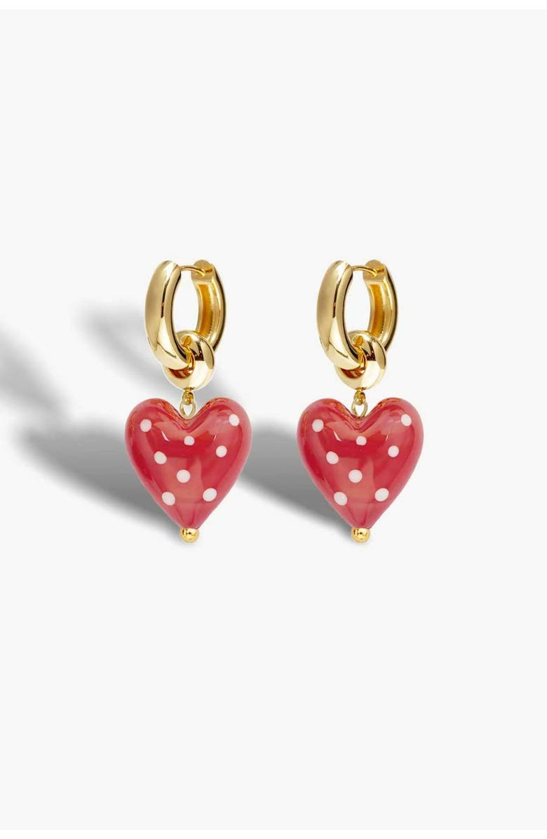 Classicharms Esmée Red Dot Murano Heart Drop Earrings, Main, color, Red