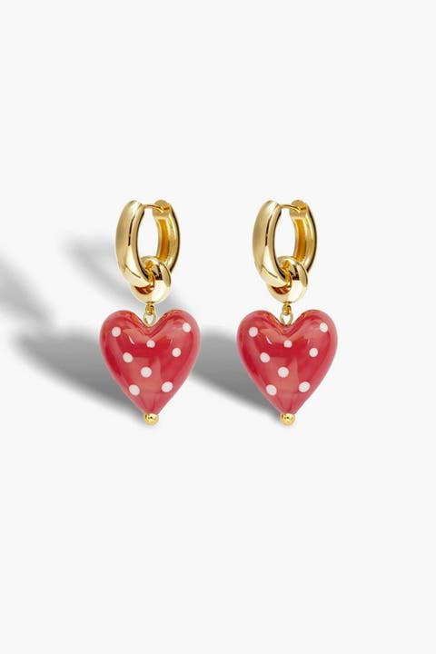 Esmée Red Dot Murano Heart Drop Earrings