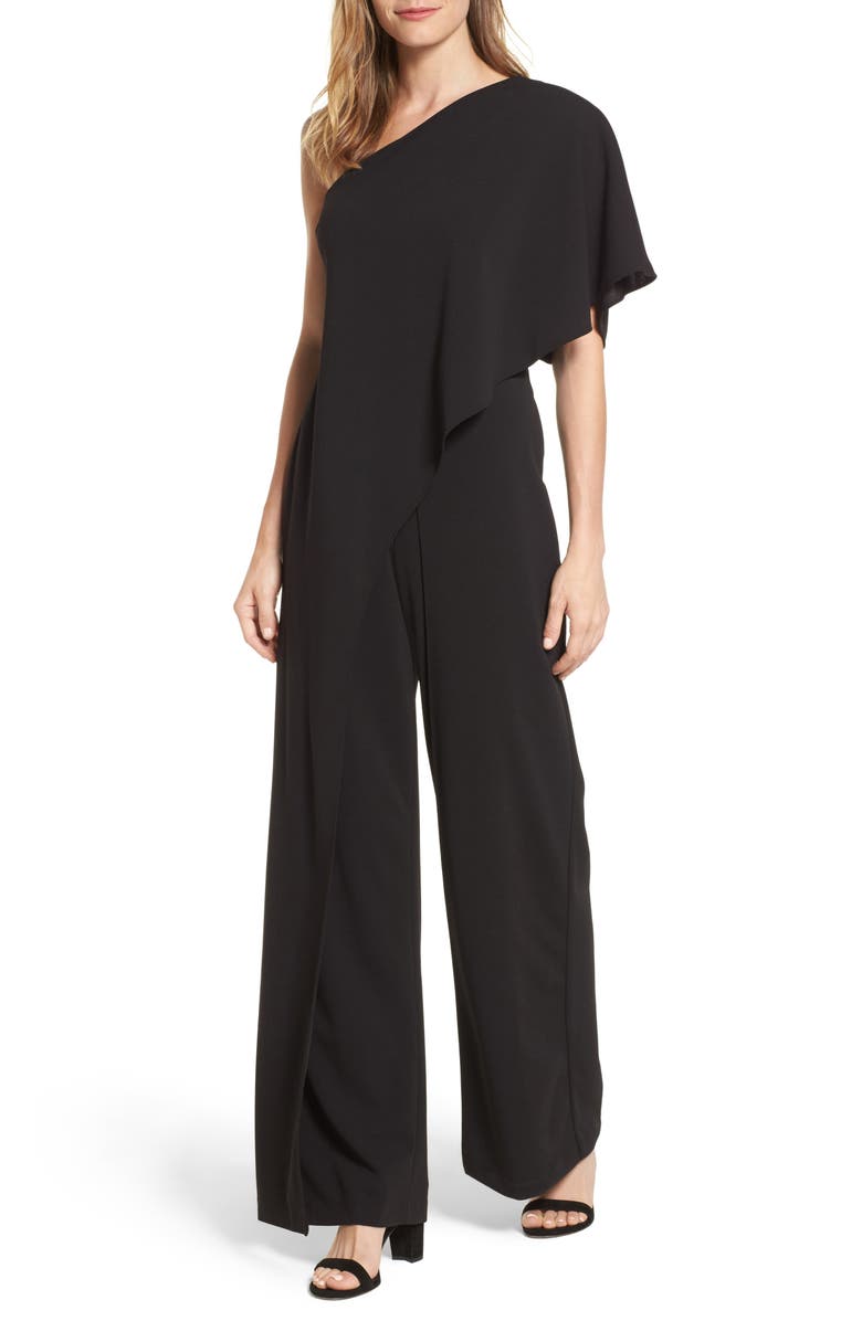 Adrianna Papell One-Shoulder Jumpsuit, Main, color, Black