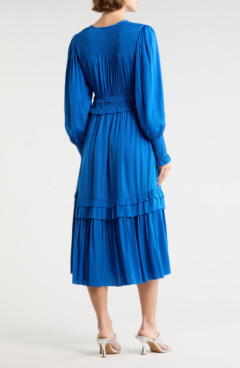 T Tahari Smocked Long Sleeve Dress, Alternate, color, Blue Marina