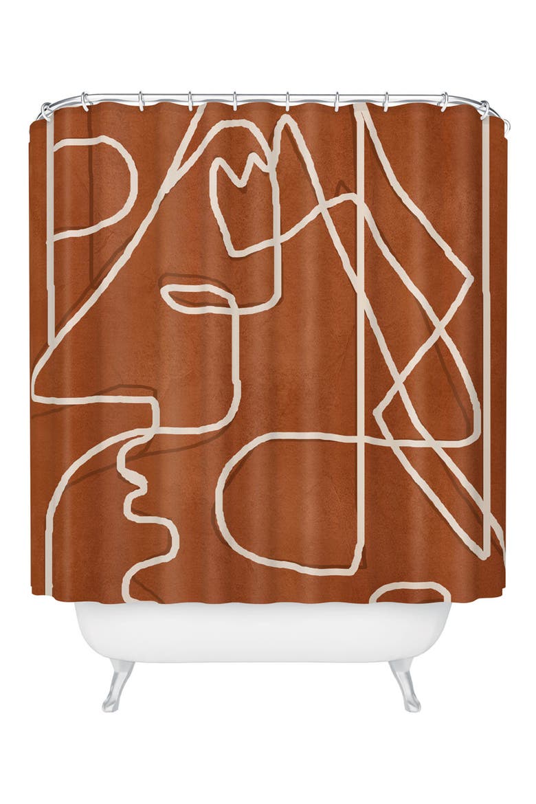 Abstract Face Sketch Shower Curtain, Main, color, BROWN/CREAM