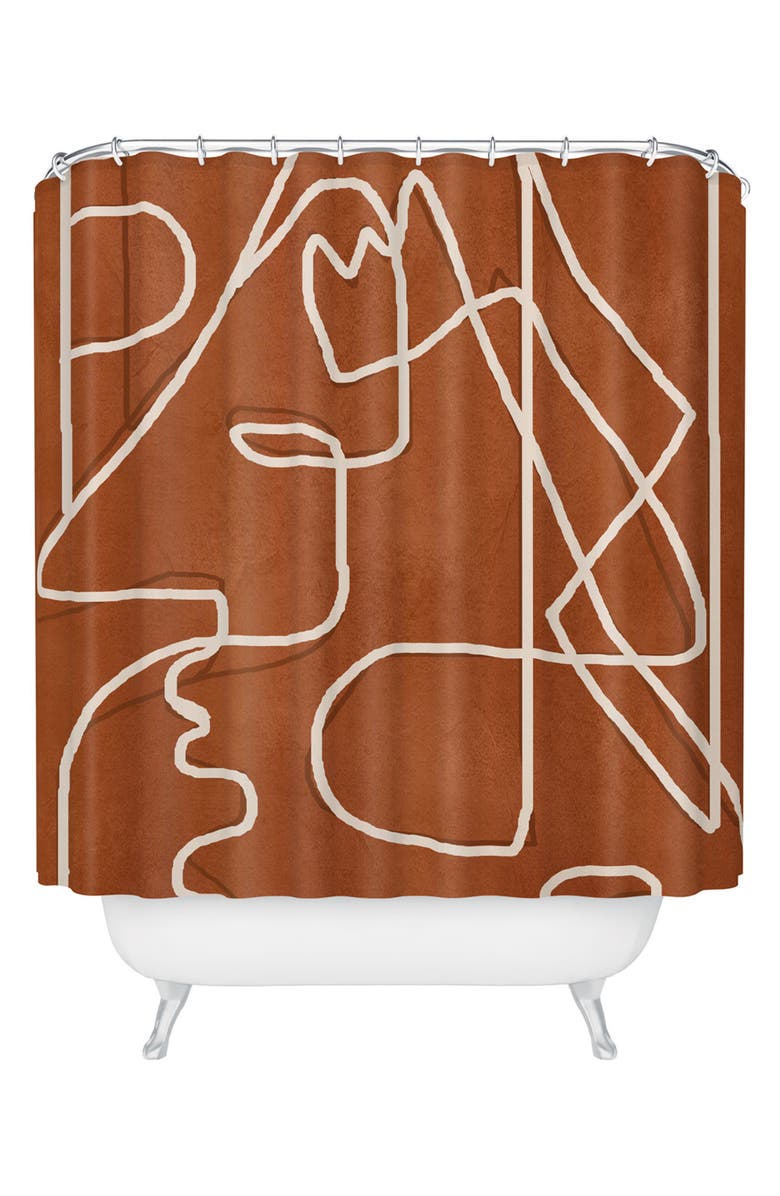 Deny Designs Abstract Face Sketch Shower Curtain, Main, color, Brown/Cream