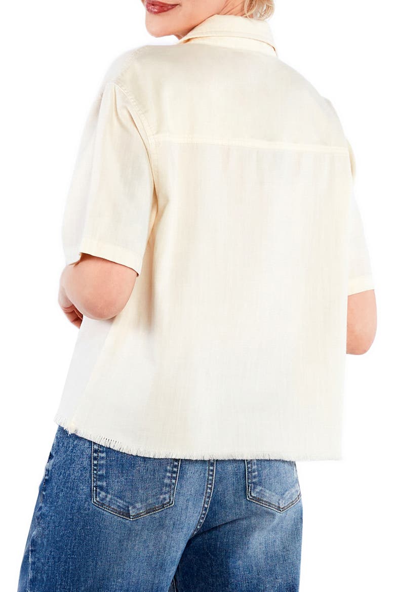 Emily Frayed Short Sleeve Denim Button-Up Shirt, Alternate, color, EGGSHELL