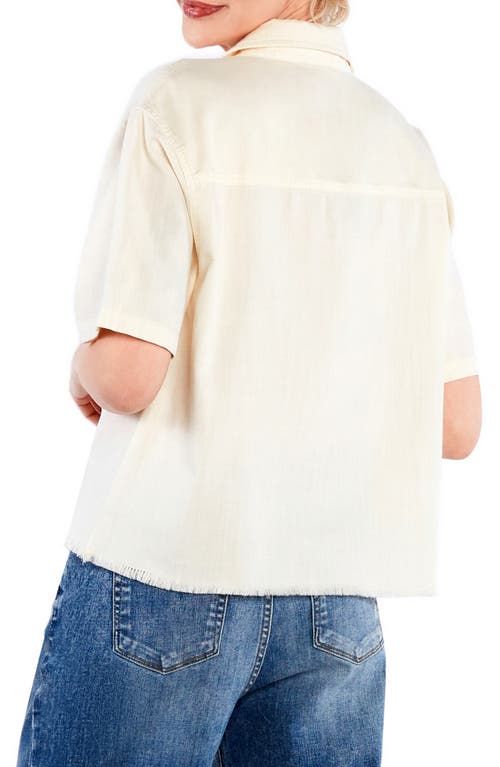 Hint Of Blu Emily Frayed Short Sleeve Denim Button-up Shirt In White