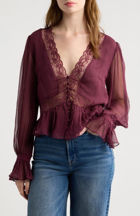 Thessira Lace Trim Ruffle Silk Top