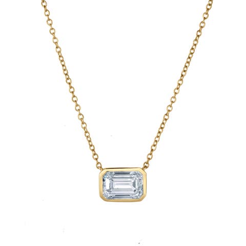 Glinda 3 Ct Lab Grown Diamond Emerald Bezel 14K Gold Necklace