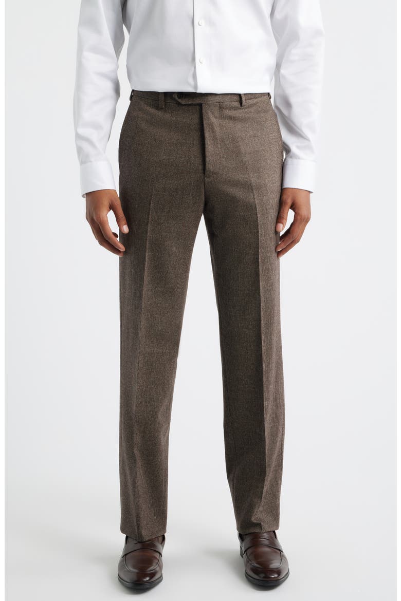 Devon Flat Front Stretch Wool & Cashmere Dress Pants, Main, color, BROWN