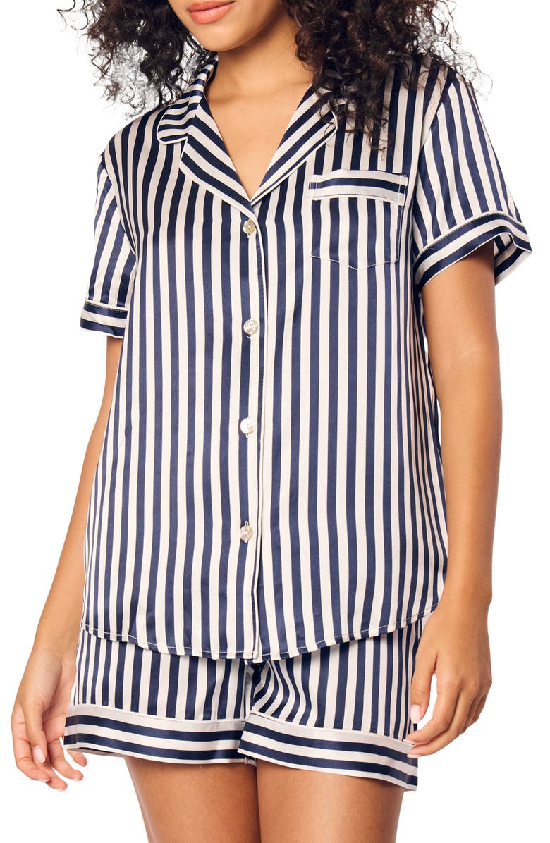 Petite Plume Stripe Mulberry Silk Short Pajamas, Main, color, 