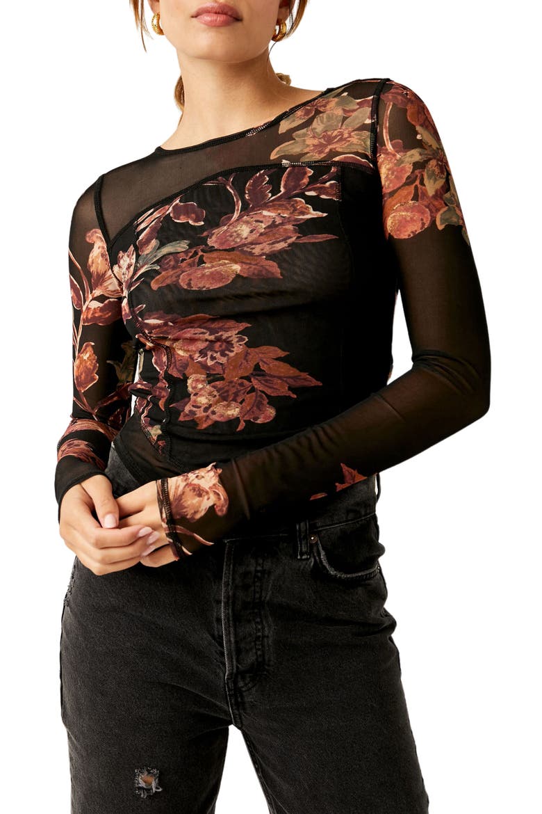 Betty's Garden Mesh Top, Main, color, BLACK COMBO