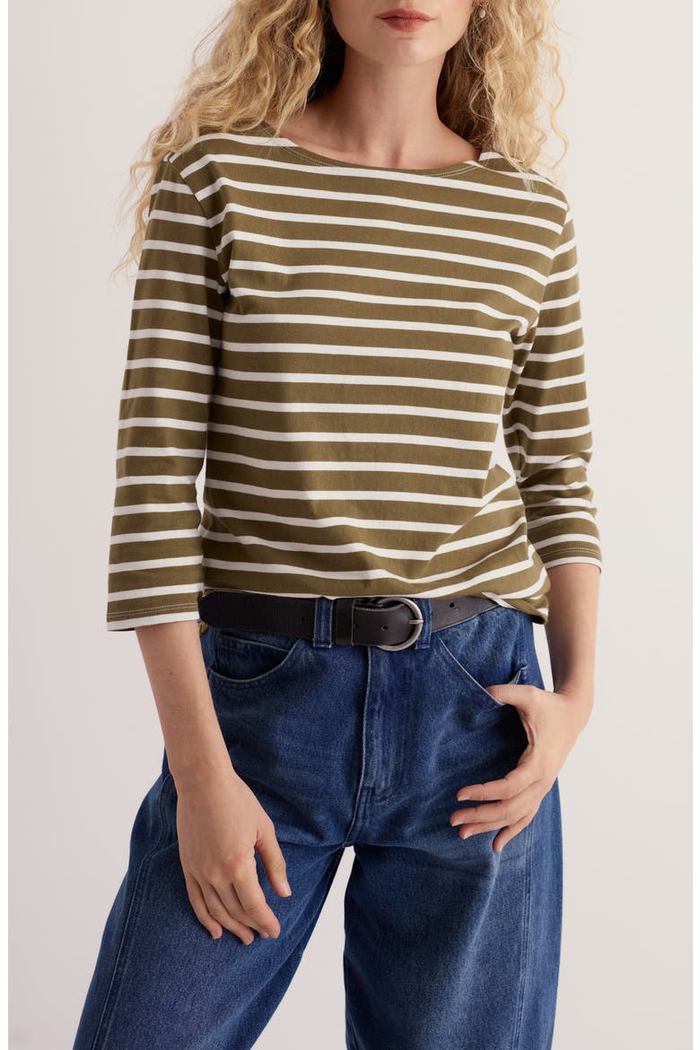 Sailor Striped Organic Cotton Top, Main, color, BRETON FERN MOSS CHALK