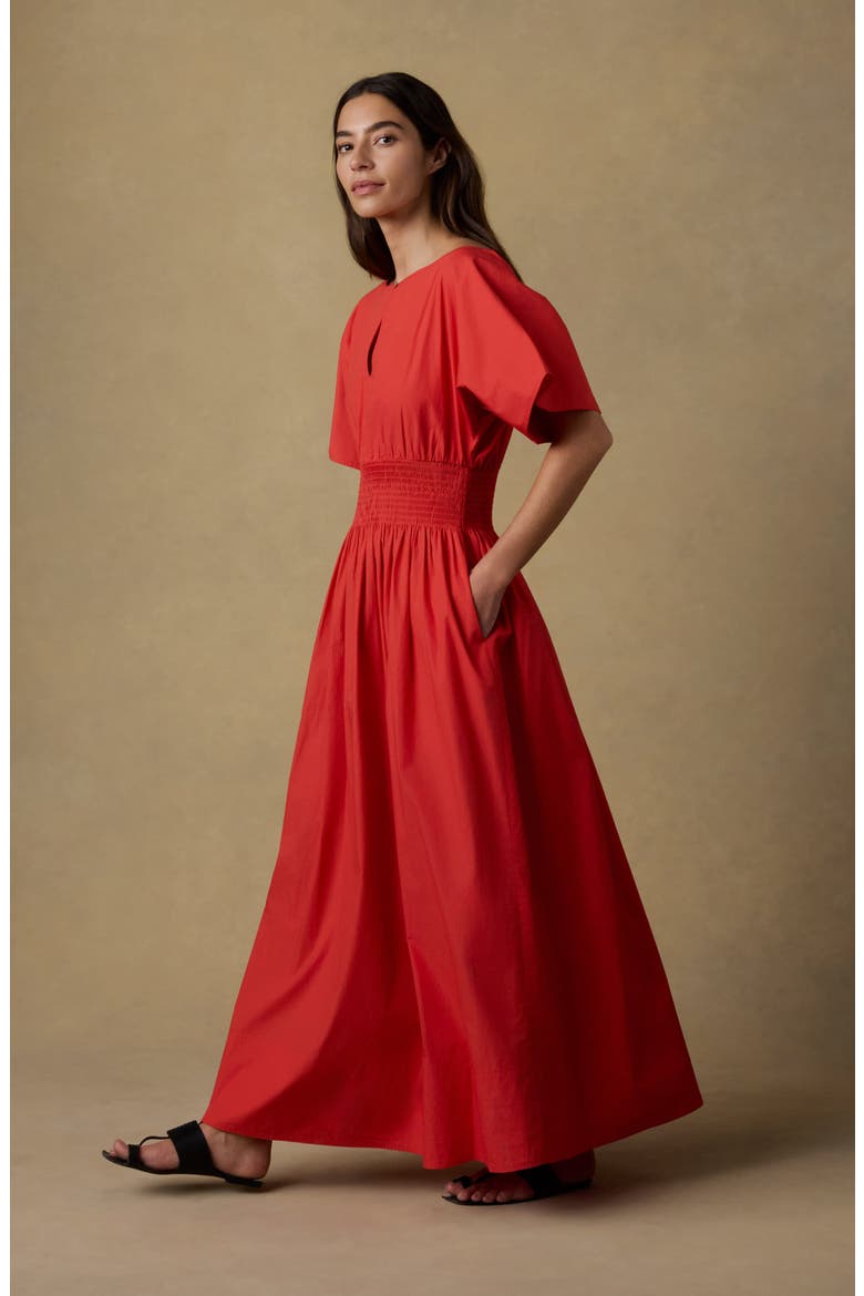 Elia Coastal Short Sleeve Organic Cotton Poplin Maxi Dress, Alternate, color, POPPY RED