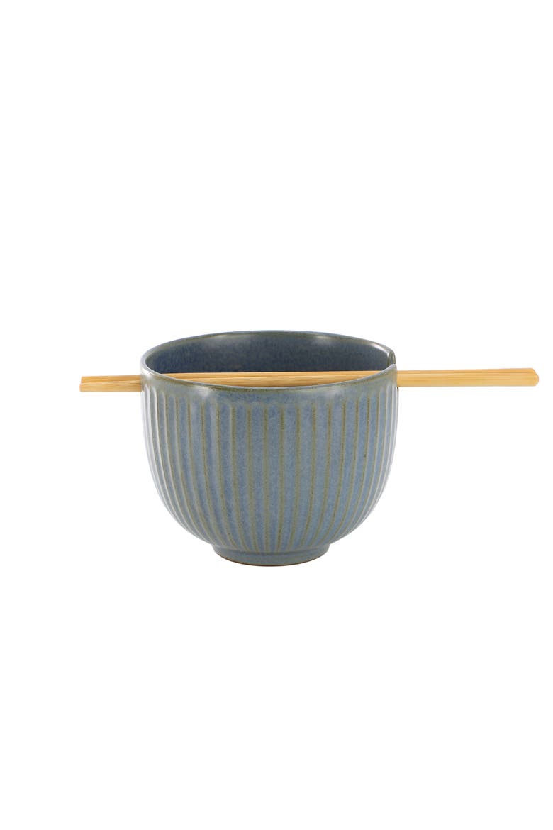 Stoneware Noodle Bowl with Chopsticks, Main, color, Blue