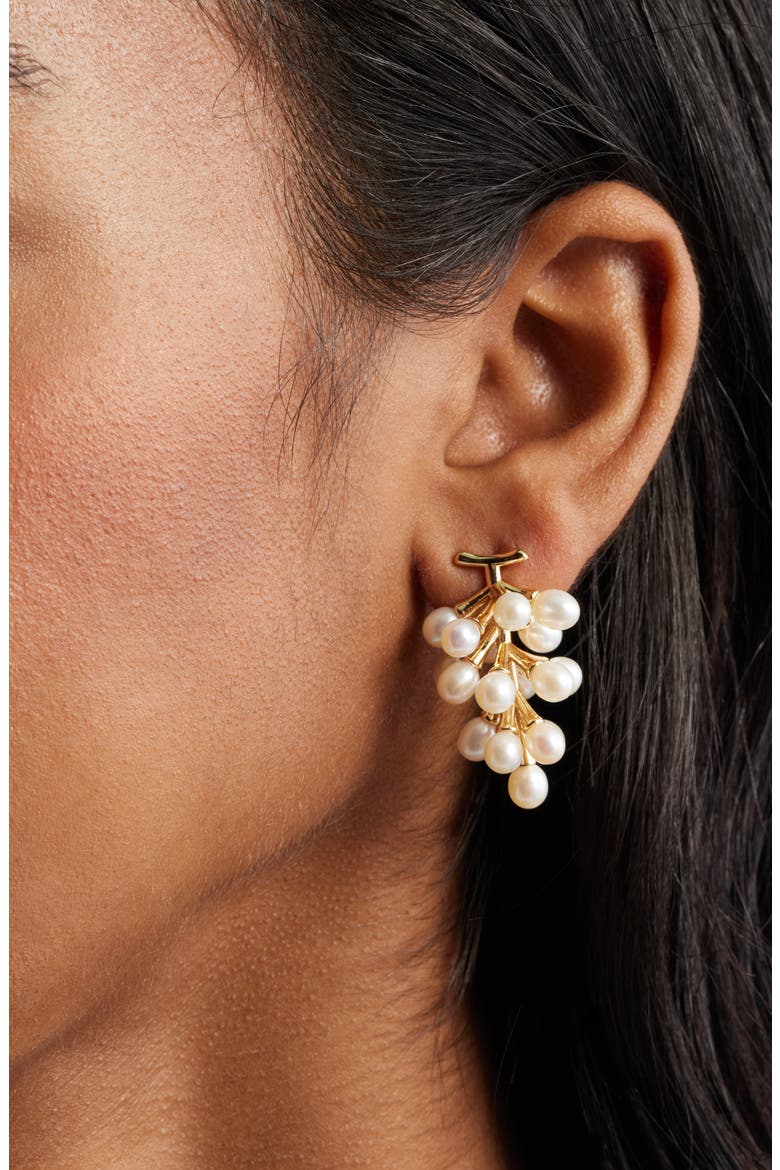 Freshwater Pearl Cluster Earrings, Alternate, color, GOLD