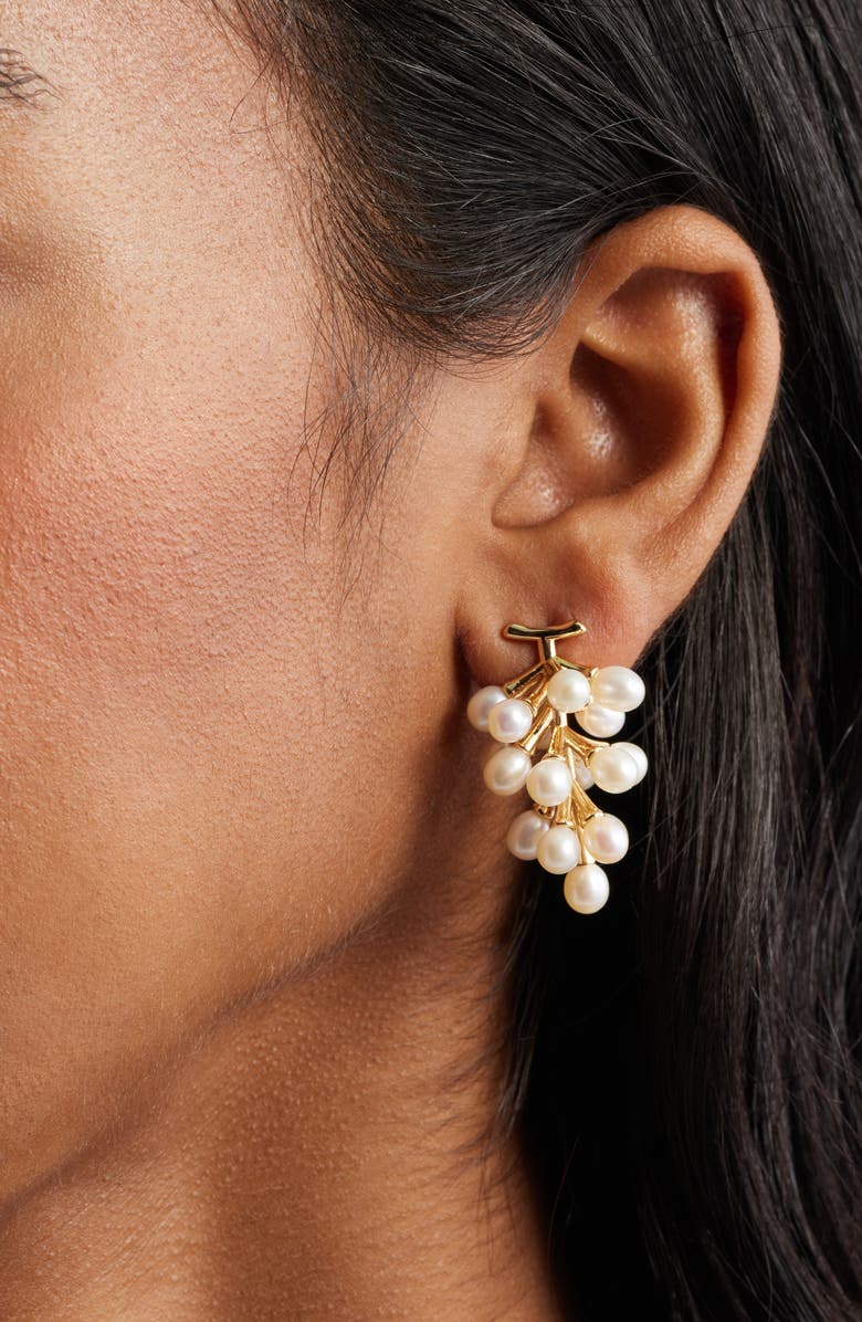 Kenneth Jay Lane Freshwater Pearl Cluster Earrings, Alternate, color, Gold