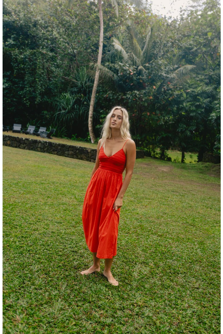 Such a Trip Smocked Bodice Cotton Midi Dress, Alternate, color, RED ALOHA