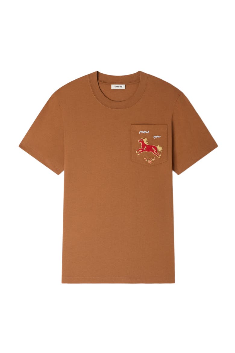 Embroidered horse cotton T-shirt, Main, color, Beige