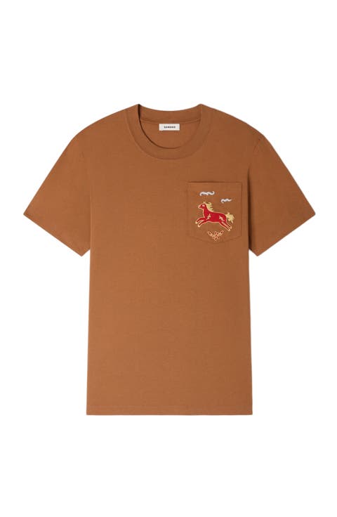 Embroidered horse cotton T-shirt