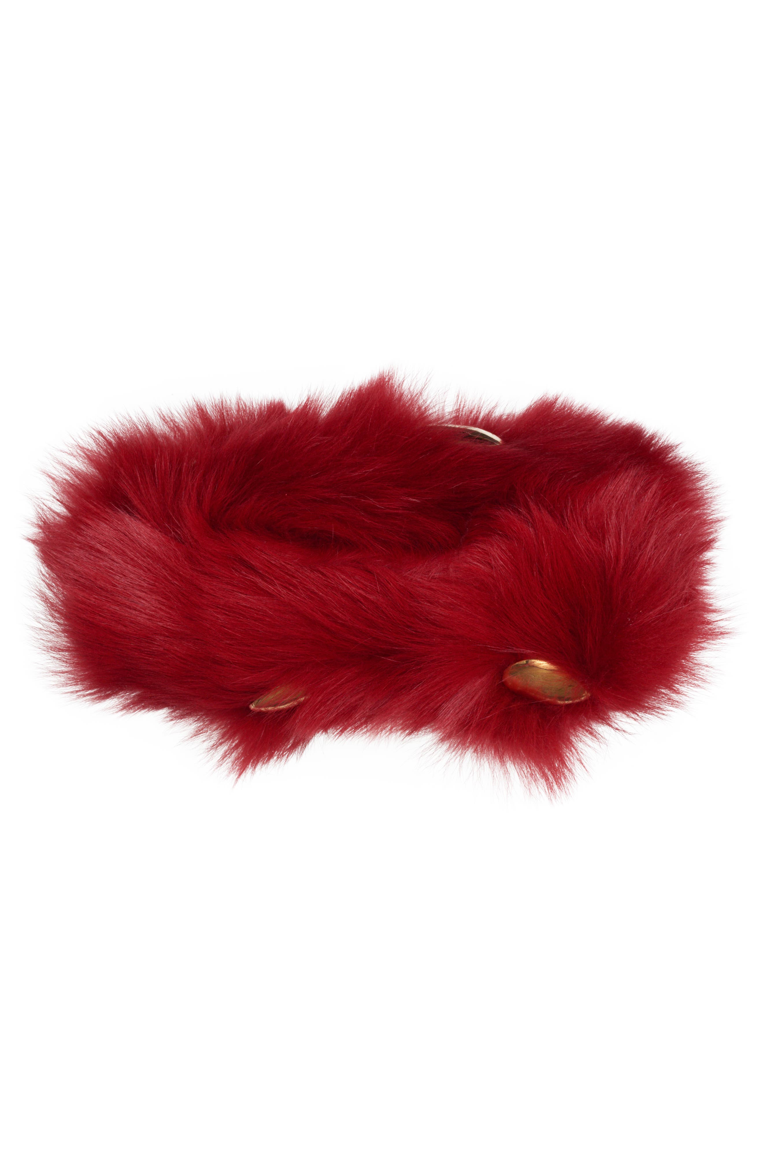 Bottega Veneta Mini The Pouch Stud Embellished Genuine Shearling Clutch, Alternate, color, Apple Candy-M Brass