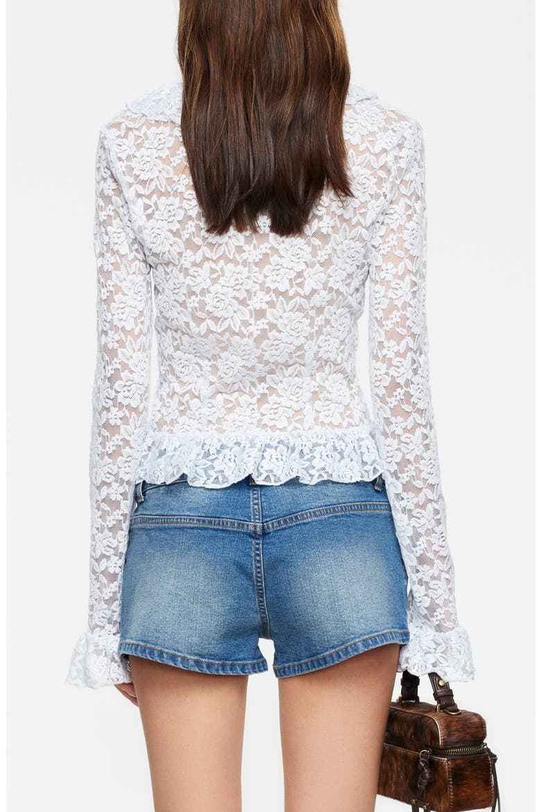 Long Nights Lace Ruffle Crop Top, Alternate, color, ICE