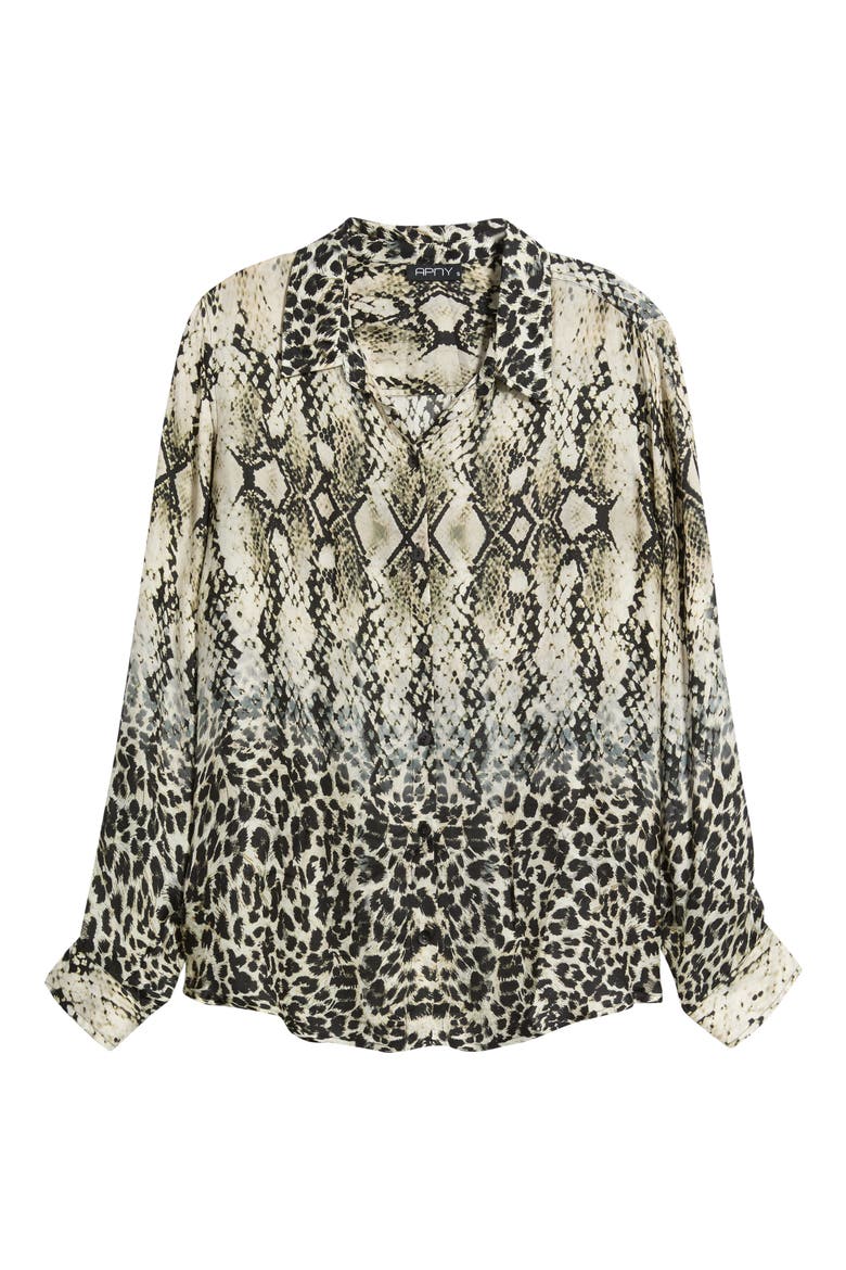 Snake Print Roll-Up Sleeve Cupro Shirt, Alternate, color, SLATE/ALABASTER MULTI