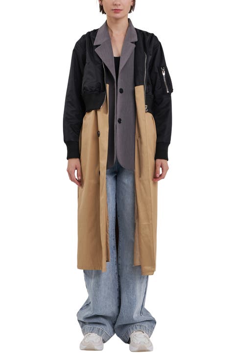 Trio Mixed Media Trench Coat