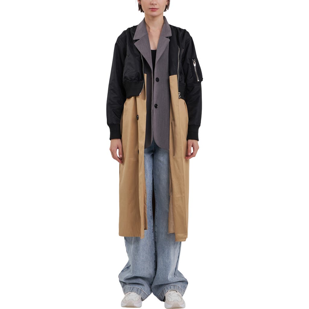 Grey Lab Trio Mixed Media Trench Coat In Beige/ Black