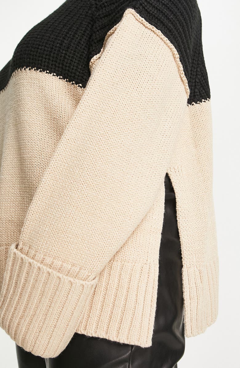 ASOS DESIGN Curve Colorblock Side Slit Turtleneck Sweater, Alternate, color, 