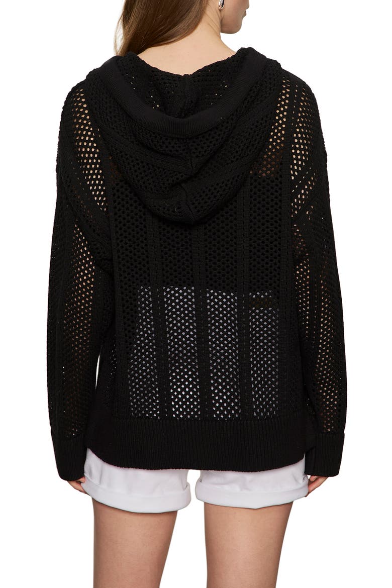 Beach Open Knit Hoodie, Alternate, color, BLACK